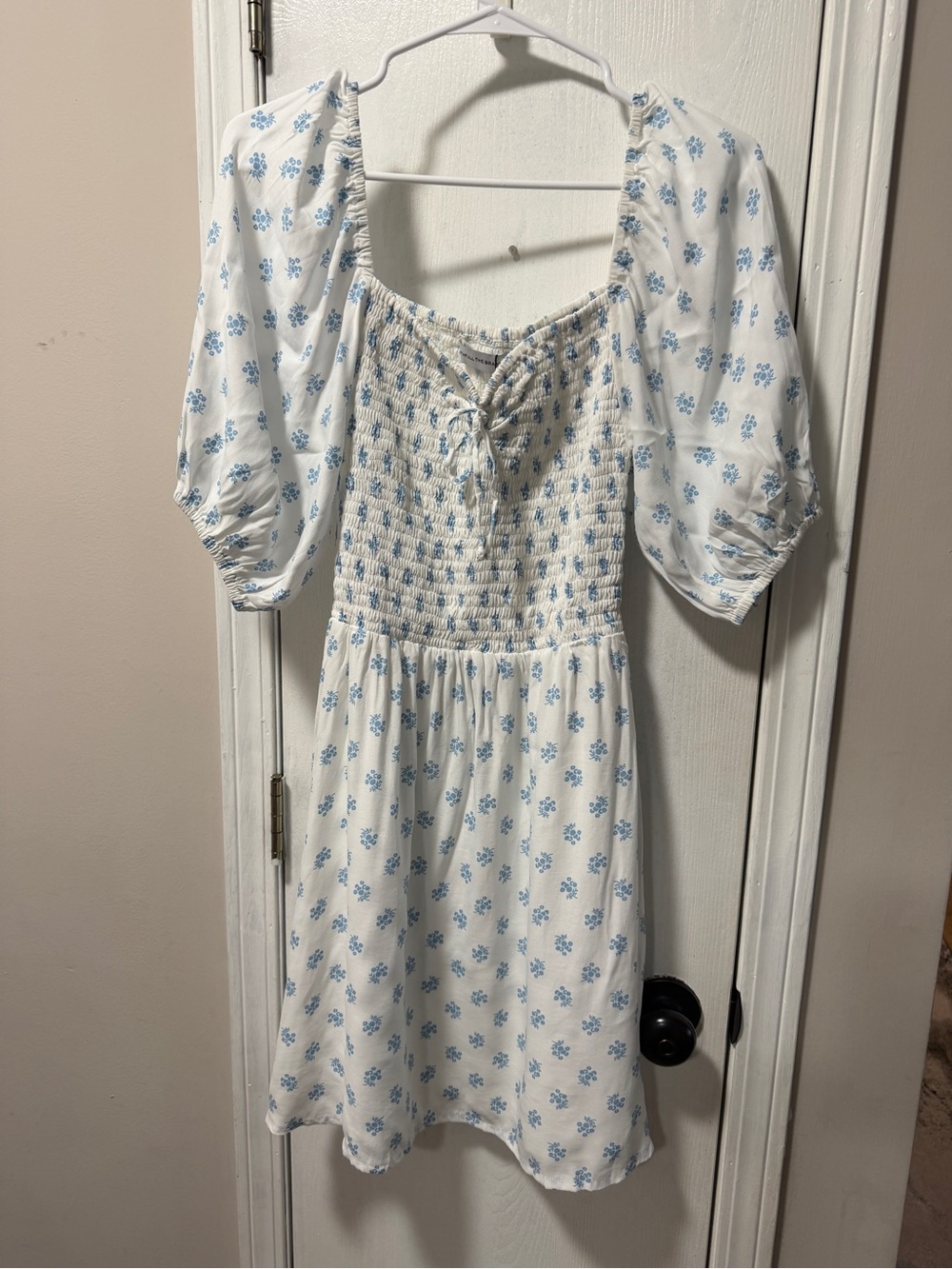 Faithfull the Brand White Midi Dress with Light Blue Floral Print